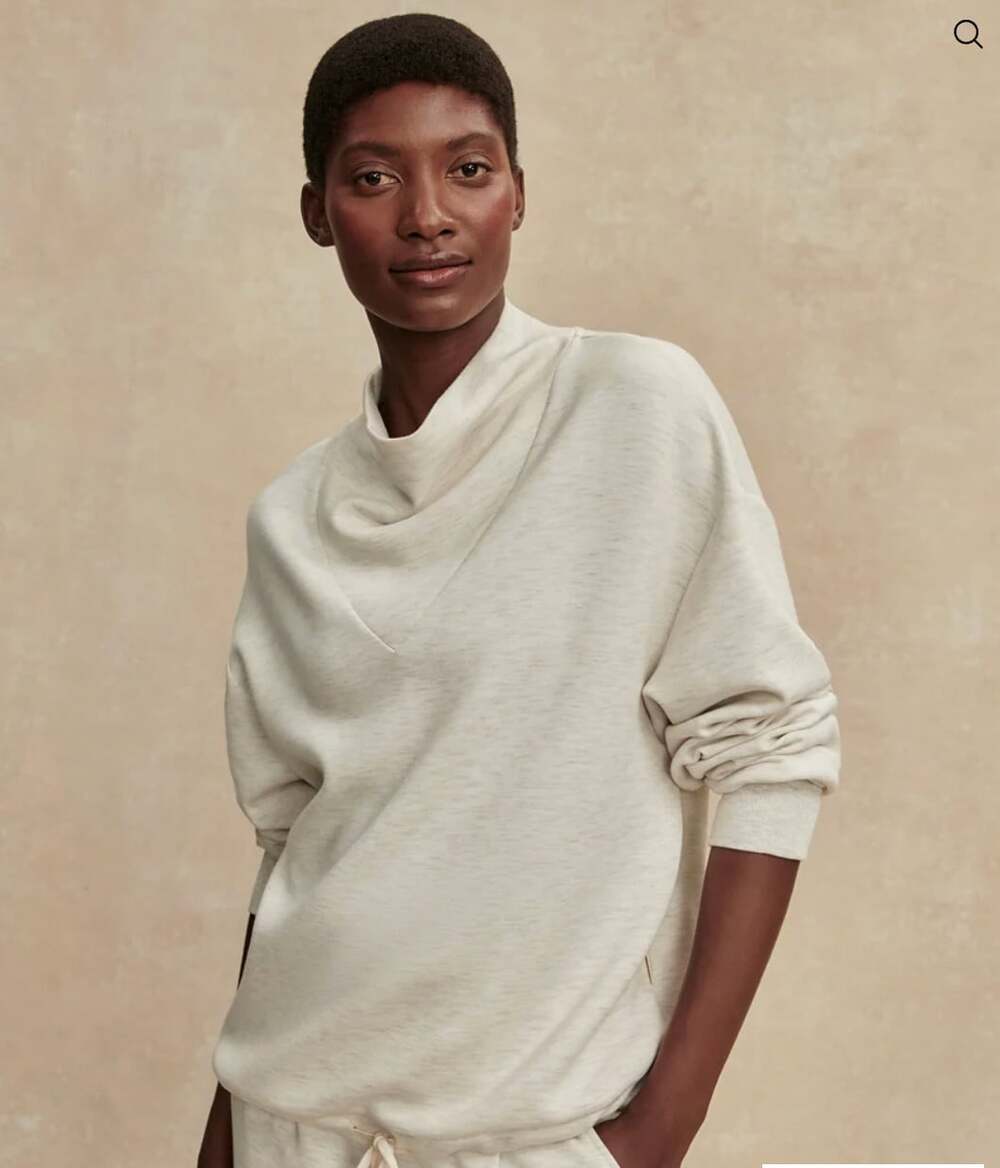 Varley Betsy Sweatshirt in Ivory Marl Gray Size XS Doublesoft Cowl Neck